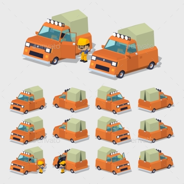 Cube World. Old Orange Pickup With Tent - Man-made Objects Objects