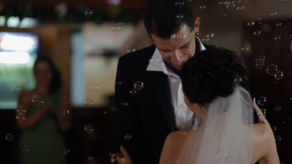 Happy Bride And Groom In Their Wedding Dance