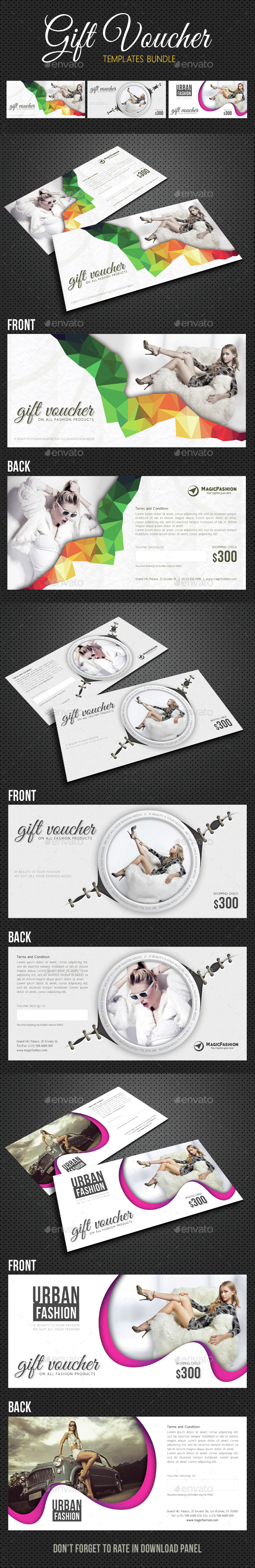 3 in 1 Elegant Gift Voucher Bundle 02 - Cards & Invites Print Templates