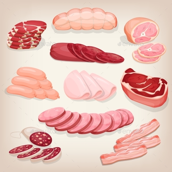 Collection of Various Delicious Meat Products - Food Objects