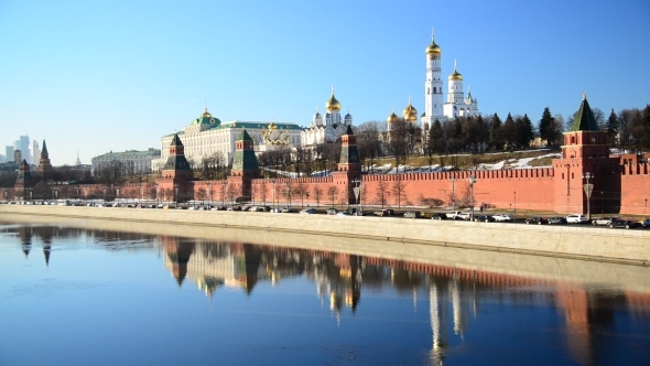 View Of  Moscow Kremlin From  River, Russia