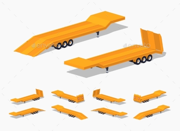 Yellow Low-Bed Trailer - Man-made Objects Objects