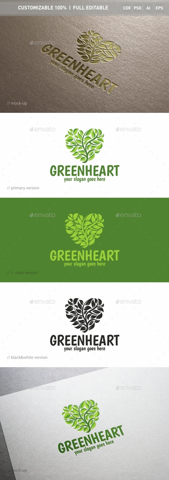 Green Heart Logo Template - Objects Logo Templates