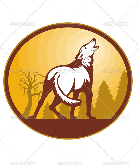 Wolf Wild Dog Howling Retro