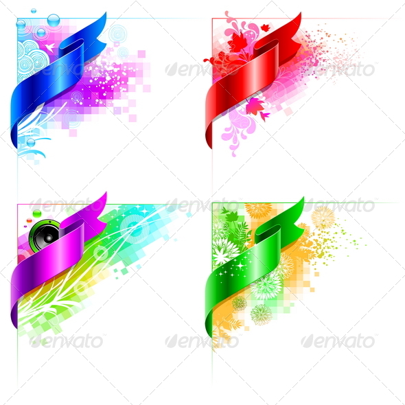 Abstract Design With Floral Elements And Ribbon - Abstract Conceptual