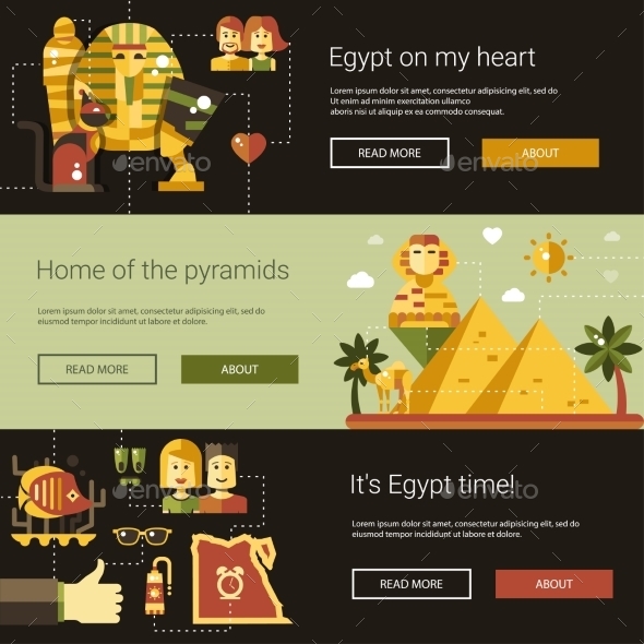 Flat Design Egypt Travel Banners Set - Travel Conceptual