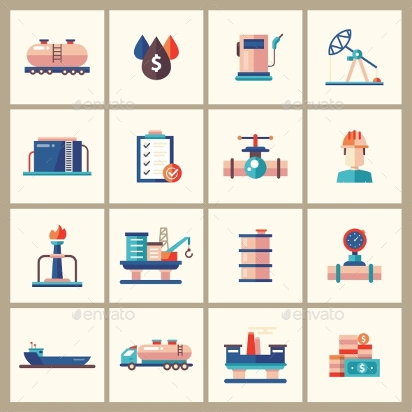 Oil and Gas Industry Modern Flat Design Icons - Industries Business