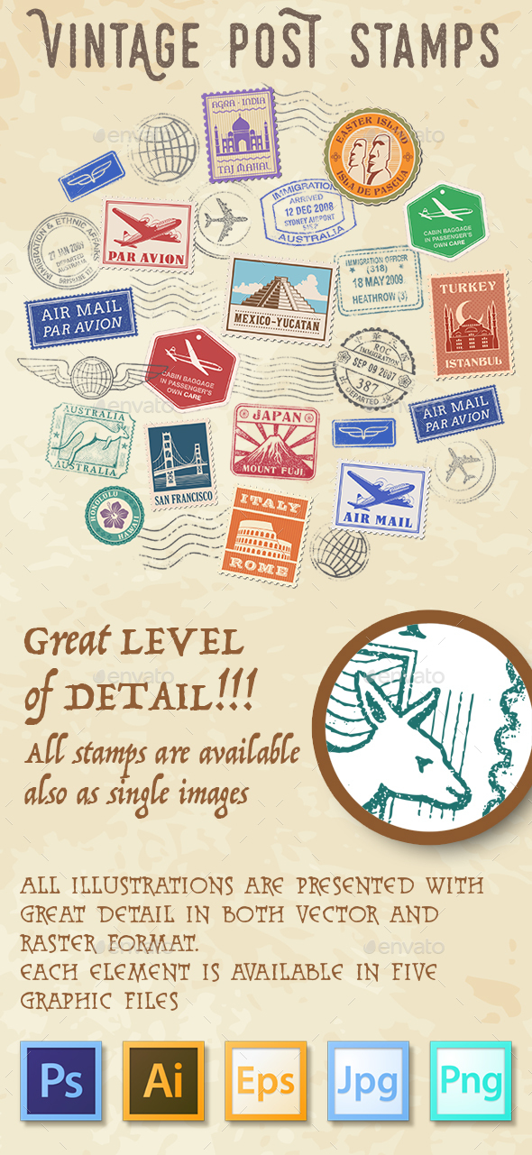 Vector Postage and Travel Stamps - Travel Conceptual