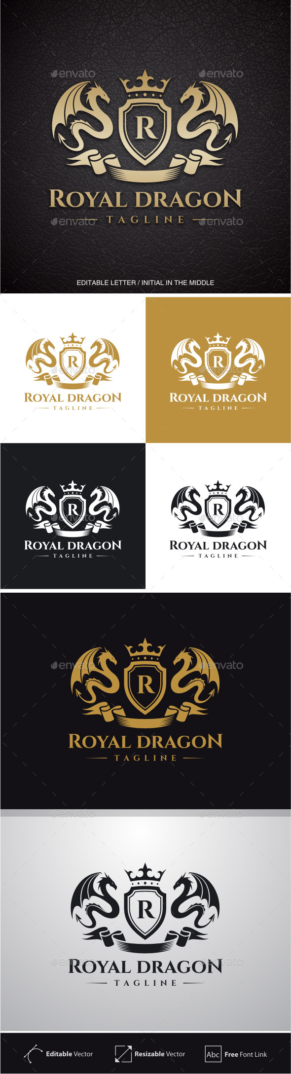 Royal Dragon (Editable Letter in the middle) - Crests Logo Templates