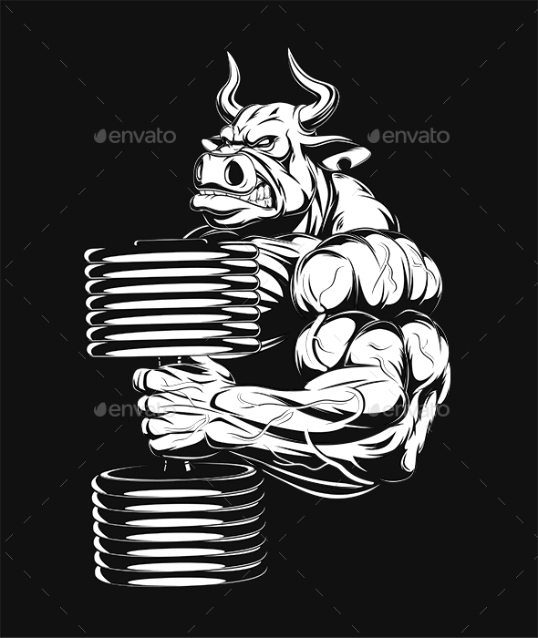 Ferocious Bull with Dumbbells - Sports/Activity Conceptual