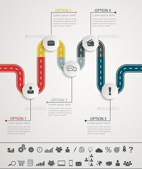 Colorful Road Infographic Timeline With Icons - Infographics