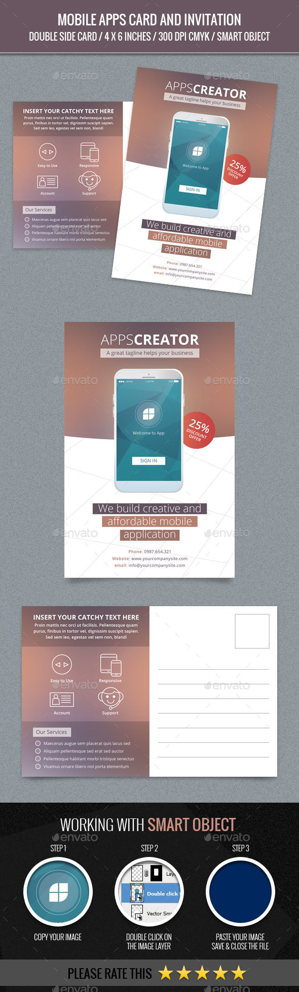 Mobile Apps Post Card Template - Cards & Invites Print Templates