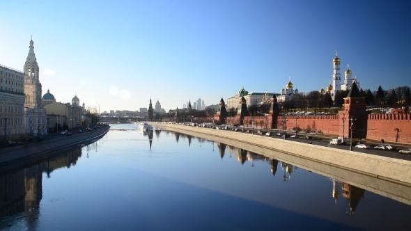 View Of  Moscow Kremlin From  River, Russia