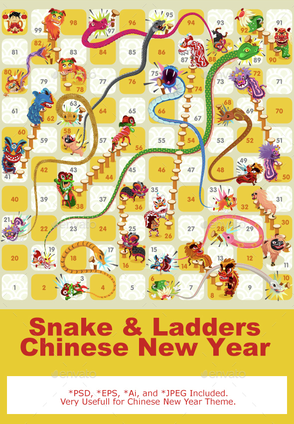 Snake and Ladder Board Game Chinese New Year - Miscellaneous Seasons/Holidays