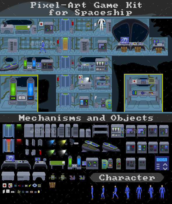 Pixel-Art Game Kit for Spaceship - Game Kits Game Assets