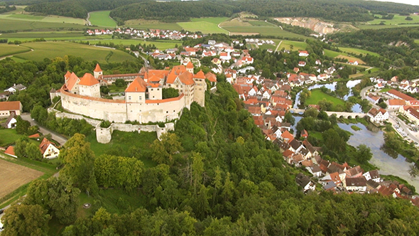 Aerial Footage of a Castle and Village