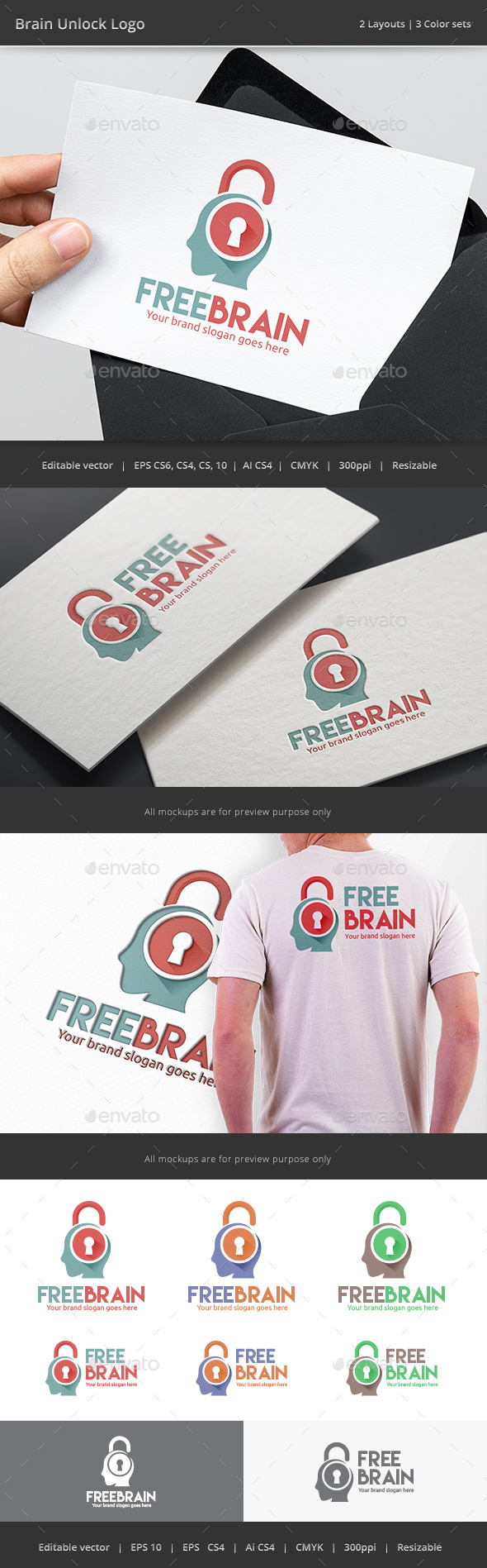 Brain Unlock Human Head Logo - Vector Abstract