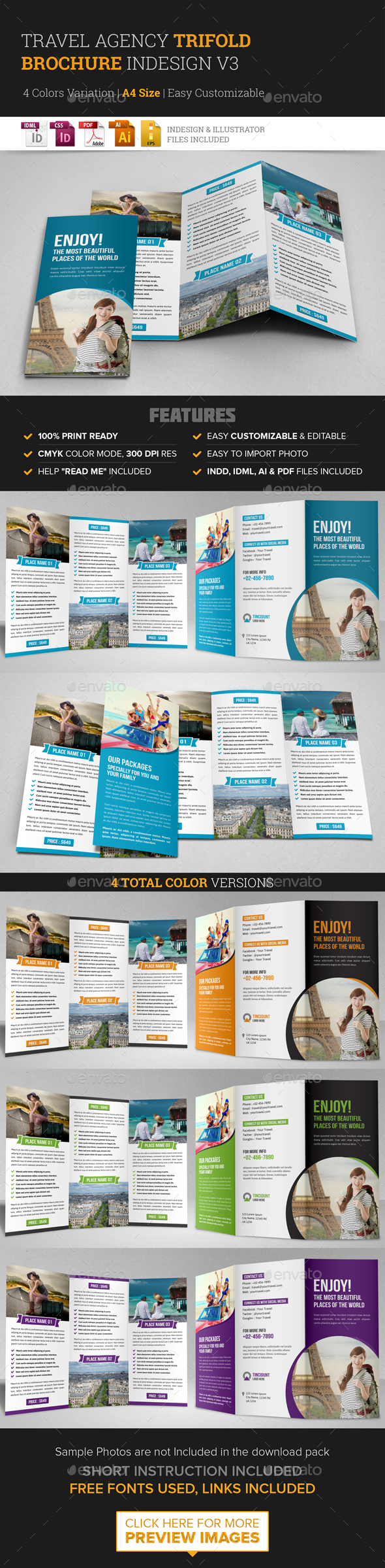 Travel Trifold Brochure InDesign Template v3 - Corporate Brochures