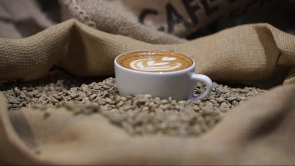 A Cup Of Coffee In a Bag With a Green Unroasted Coffee Beans 2 alt