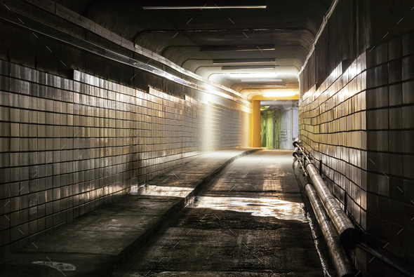Empty dark tunnel at night - Stock Photo - Images