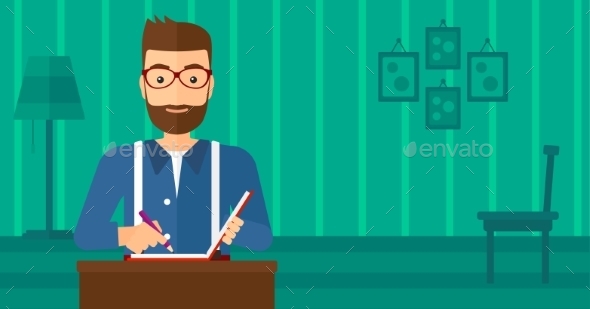 Reporter with Writing Pad - People Characters