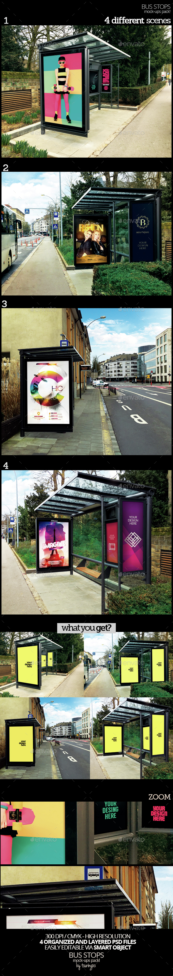 Bus Stops Mock-Ups Pack - Product Mock-Ups Graphics