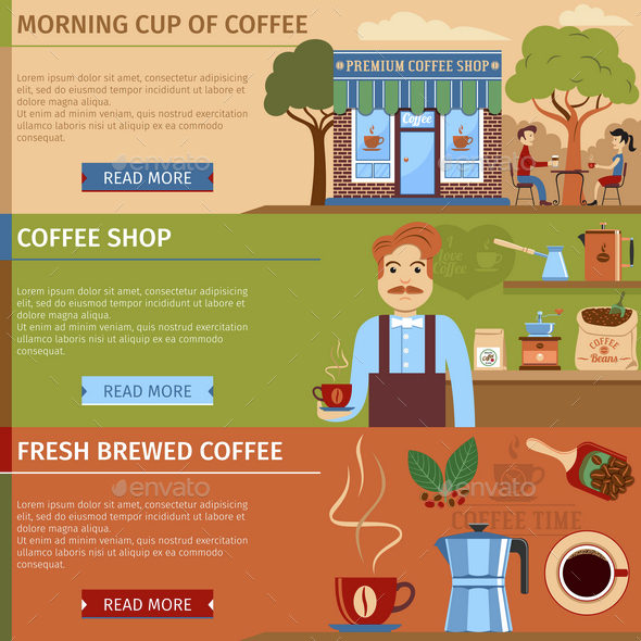 Colorful Coffee Flat Banners Set - Food Objects