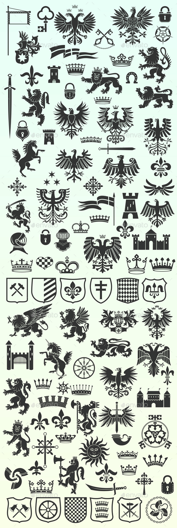Set of Heraldic Design Elements - Decorative Symbols Decorative