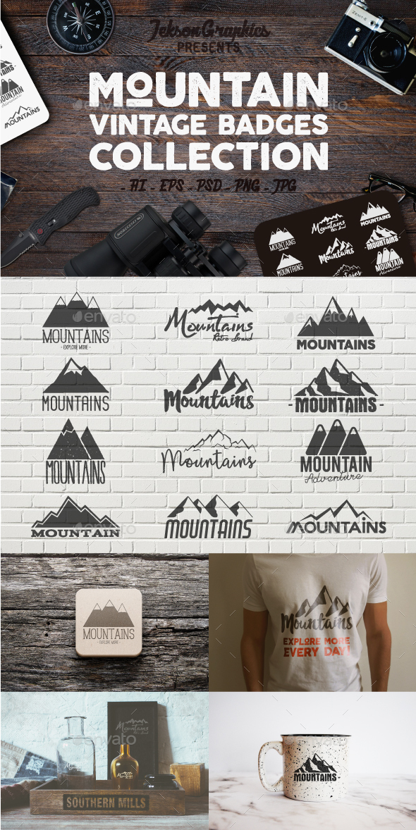 Mountain Vintage Badges Set - Badges & Stickers Web Elements
