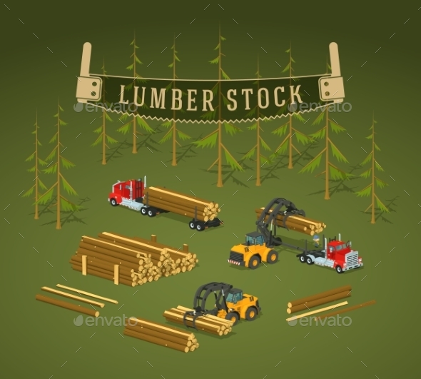 Lumber Stock. Logs Loading On Trucks - Industries Business