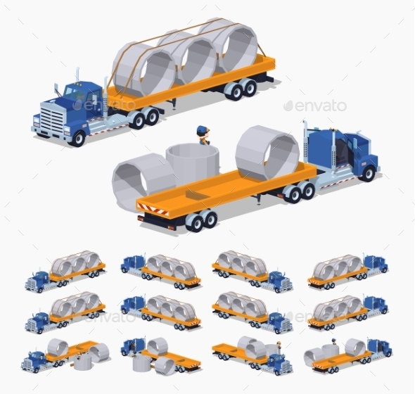 Blue Heavy Truck And Yellow Trailer With The - Man-made Objects Objects
