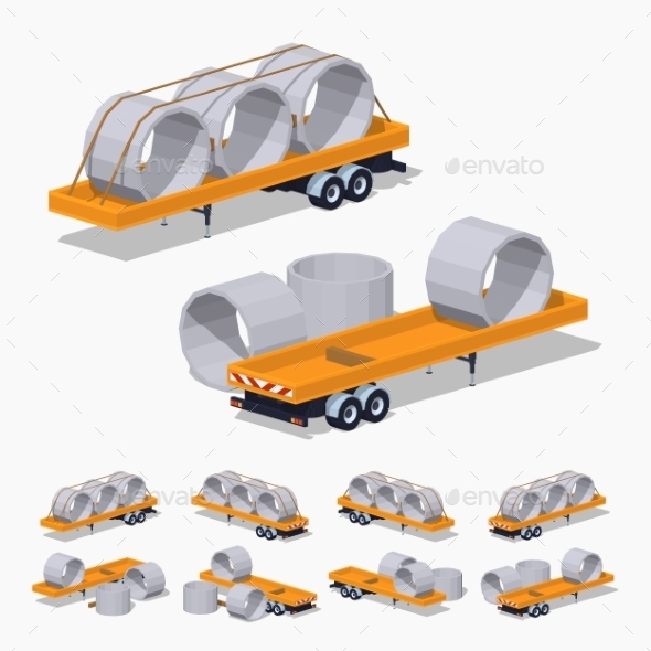 Yellow Trailer With The Concrete Rings On It - Man-made Objects Objects