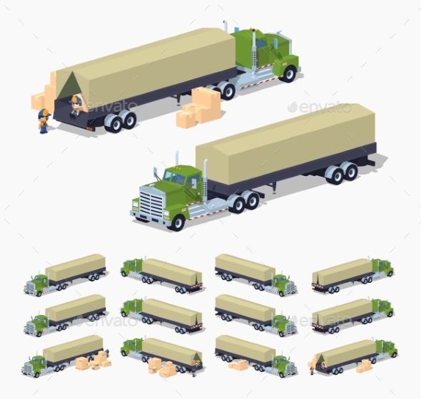 Green Heavy Truck And Trailer With The Tarpaulin - Man-made Objects Objects