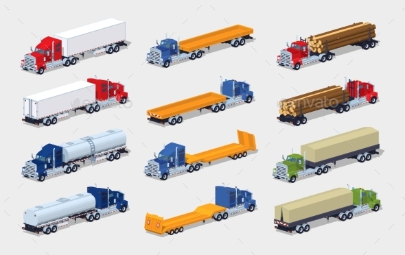 Collection Of Heavy Trucks With Semitrailers - Man-made Objects Objects