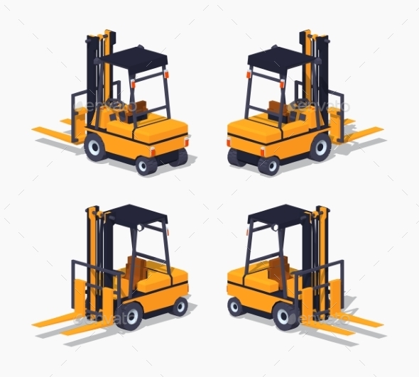 Orange Forklift Truck - Man-made Objects Objects