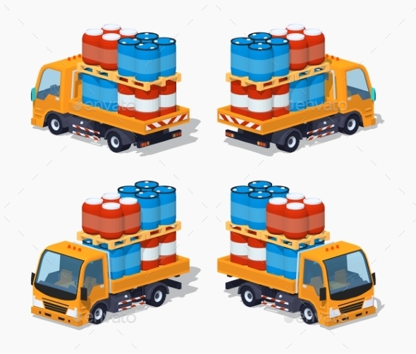 Orange Truck Loaded With Barrels - Man-made Objects Objects
