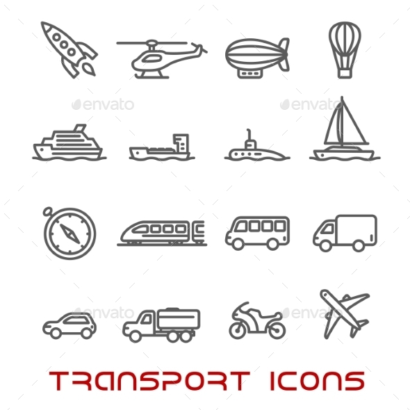 Thin Line Transportation Icons Set - Objects Icons