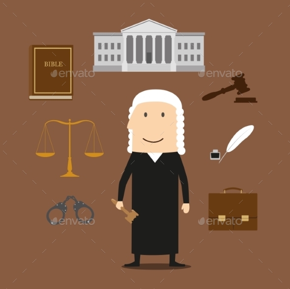 Judge with Court and Justice Icons - People Characters