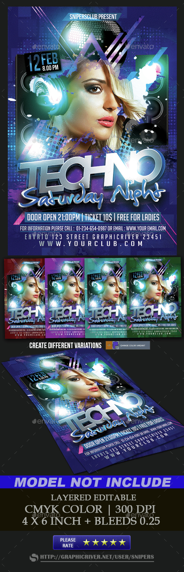 Techno Saturday Night - Events Flyers