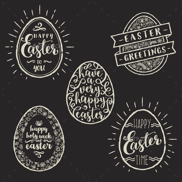 Set of Eggs with Easter Greeting Type Design - Miscellaneous Seasons/Holidays