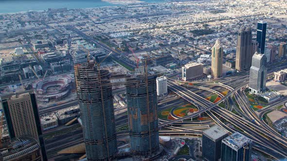 Dubai Scenic Aerial View of Big Highway Intersection Day Traffic Time-lapse alt