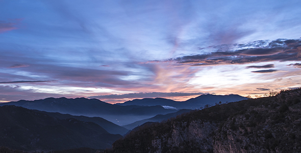 Mountain Sunset With Clouds