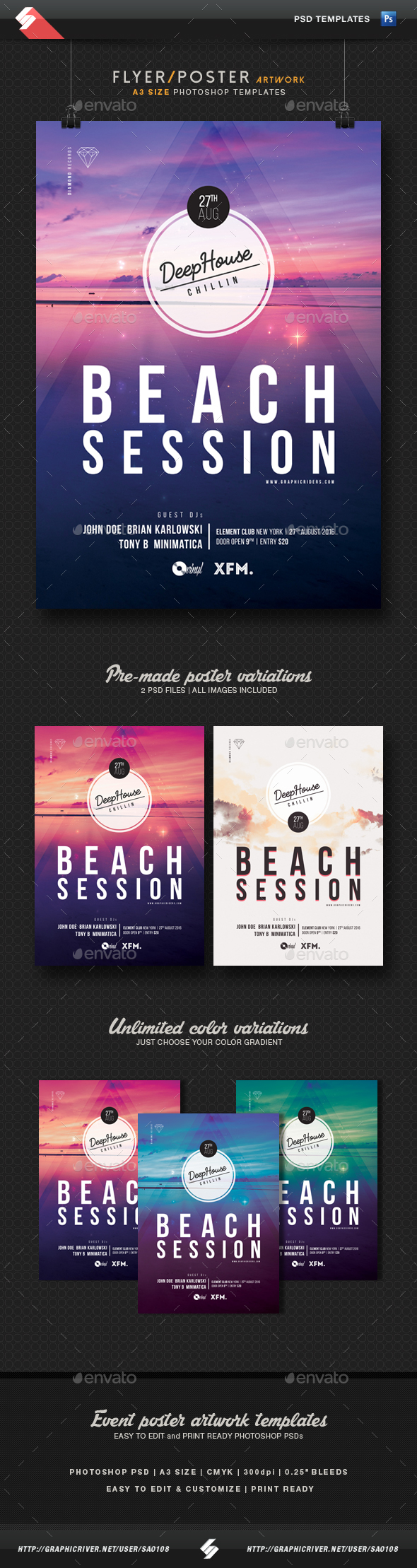 Beach Session - Deep House Flyer Templates A3 - Clubs & Parties Events