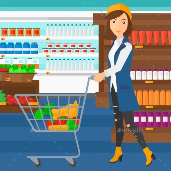 Customer with Trolley - People Characters