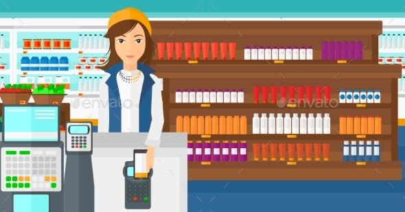 Customer Paying with Smartphone - People Characters