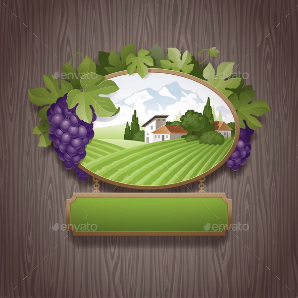 Vintage Signboard and Grapes - Vectors
