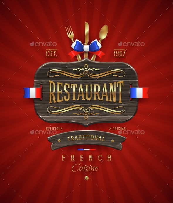 Vintage Wooden Sign of French Restaurant - Vectors