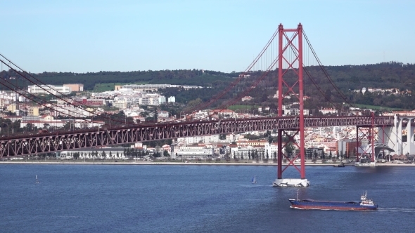 View On The 25 De Abril Bridge In Lisbon