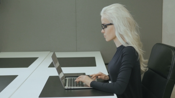 Beautiful Business Girl Work In Office With Laptop. Student homework. alt