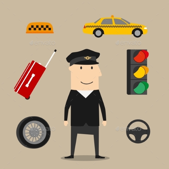 Taxi Driver Profession Icons Set - People Characters